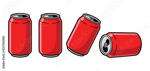 Four Red Soda Cans in Various Positions Illustration