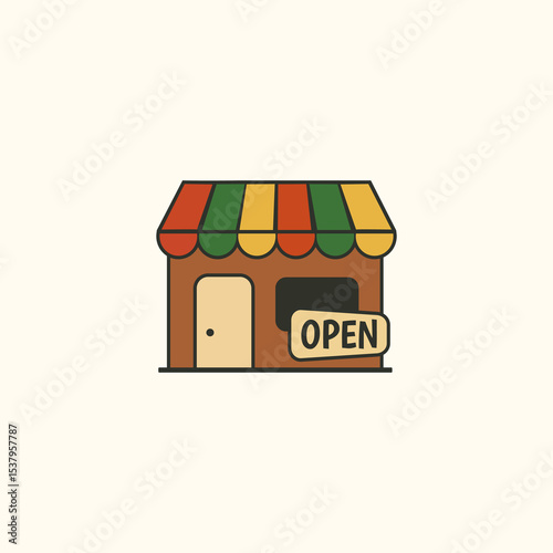 Juneteenth open store icon with African color awning, symbolizing Black-owned business, freedom to trade, and cultural entrepreneurship empowerment