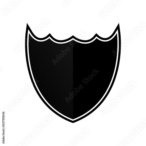 A glossy silver shield icon with a ribbon, a vector emblem symbolizing protection and security