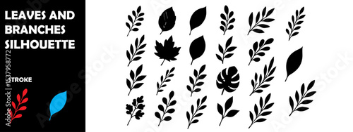 Leaves and Branches Silhouette Vector Set – Nature Elements, Tree Parts, and Organic Patterns