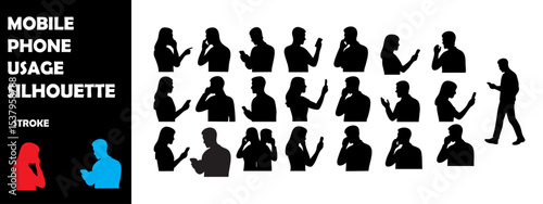 Mobile Phone Usage Silhouette Vector Set – Digital Communication and Modern Lifestyle Moments