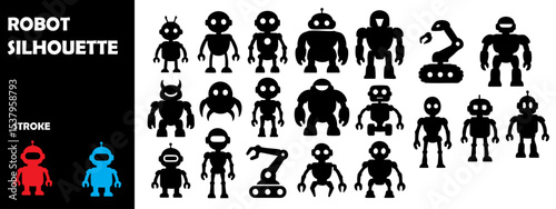 Robot Silhouettes Vector Set – Futuristic Machines, Androids, and AI Technology Concepts