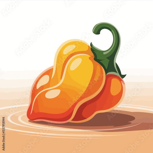 Single Fresh Orange Habanero Pepper on Wooden Surface