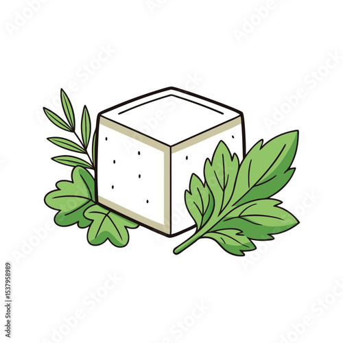 Cube tofu herbs vector illustration