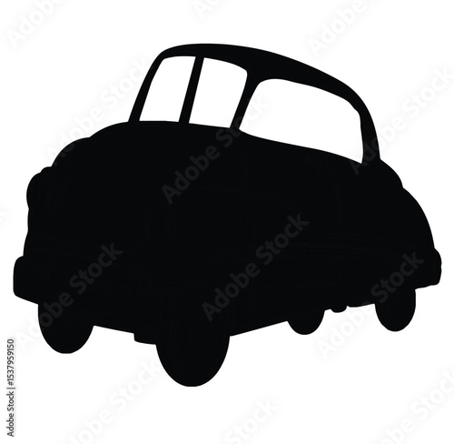 Cute cartoon hand drawn vector vintage car silhouette.