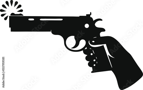 Silhouette of a Hand Holding a Firing Gun Illustration Showing the Dynamics and Power of the Moment in Black and White