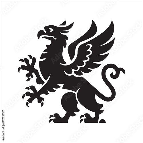 Mythical Griffin Silhouette Vector Icon with Wings and Tail