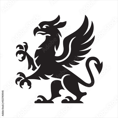 Mythical Griffin Silhouette Vector Icon with Wings and Tail