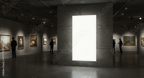 Modern Art Gallery Interior with Blank Advertisement Space