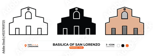 Basilica of San Lorenzo, Line Icon. Florence, Italy, Landmark, Silhouette, Color Vector, Editable Stroke.