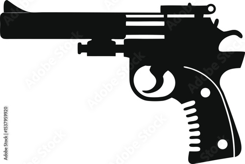 Silhouette of a Sleek and Powerful Pistol Evokes Themes of Crime, Action, and Dangerous Underworld Elements with Strong Graphic Appeal