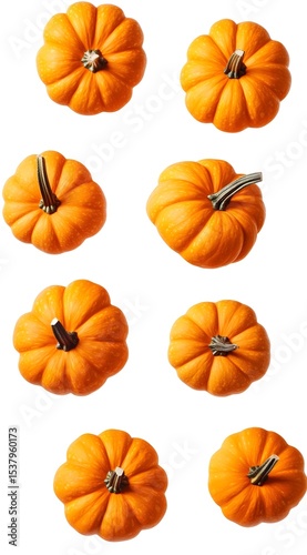 Eight Small Pumpkins, Isolated on White Background
