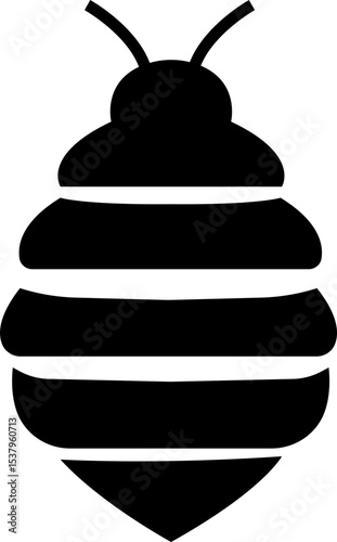 Bee icon in black flat design. Flying insect with striped body and wings vector illustration. Honeybee symbol for pollination and wildlife representation. Nature, apiary and environmental pictogram.
