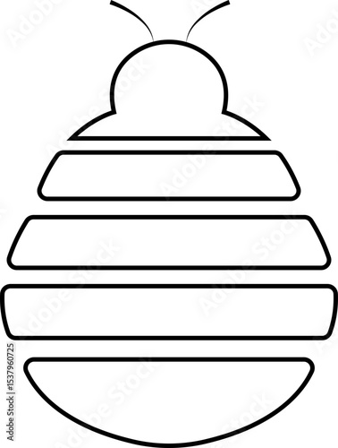 Bee icon black outline design. Flying insect with striped body and wings vector illustration. Honeybee symbol for pollination and wildlife representation. Nature, apiary and environmental pictogram.