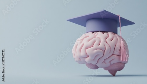 Graduated brain, pastel background, education concept