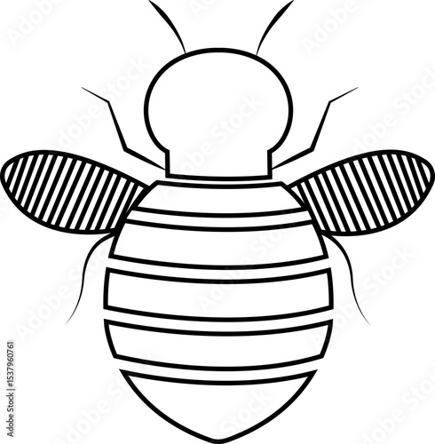 Bee icon black outline design. Flying insect with striped body and wings vector illustration. Honeybee symbol for pollination and wildlife representation. Nature, apiary and environmental pictogram.