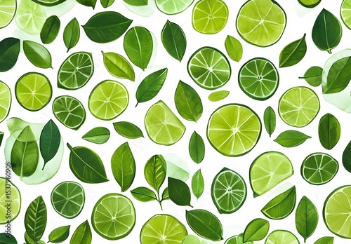 Fresh Lime Slices and Leaves Pattern