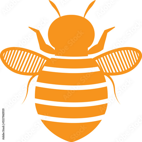 Bee icon in yellow flat design. Flying insect with striped body and wings vector illustration. Honeybee symbol for pollination and wildlife representation. Nature, apiary and environmental pictogram.