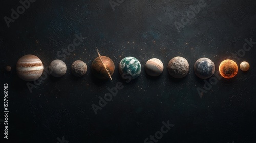 The solar system: a detailed representation of planets including their names and unique characteristics in space
