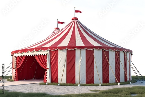 Fun, striped red and white circus tent top vector illustration