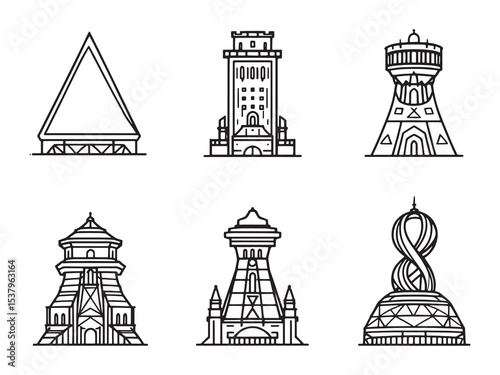 Simple Tower Outline Icons