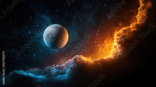 A glowing full moon illuminating the night sky with a soft light creating a serene and calm atmosphere