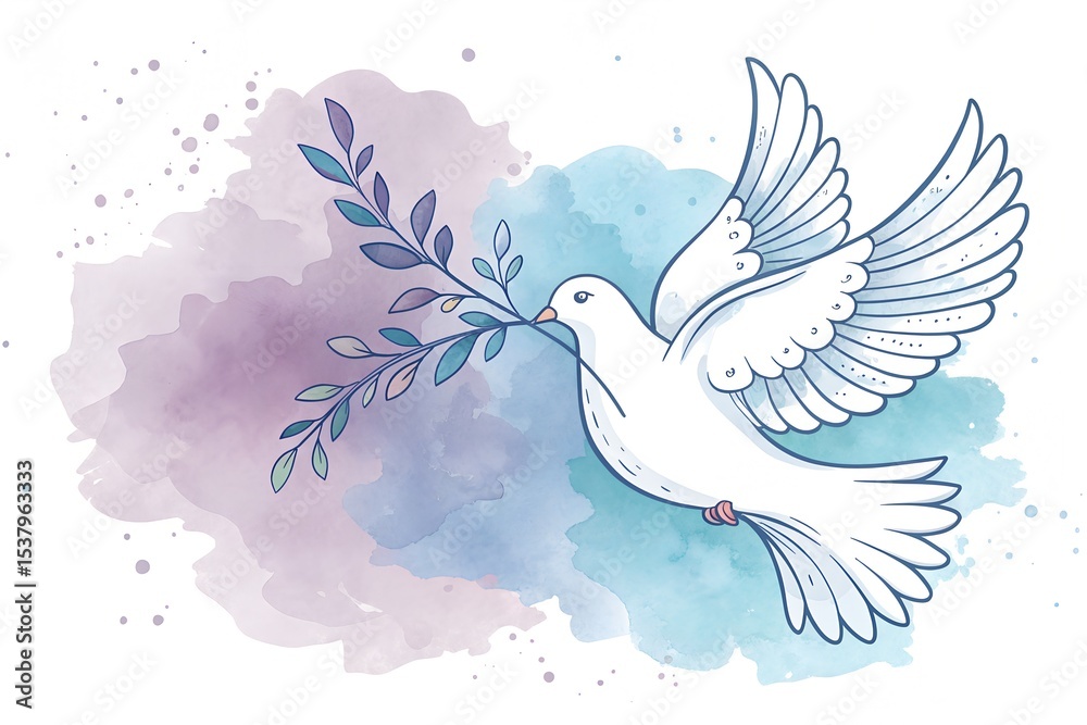 Fototapeta premium White dove flying in the sky, a symbol of peace and freedom, with wings spread wide