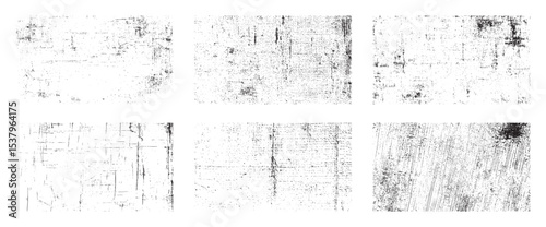 Overlay textures set stamp with grunge effect. Old damage Dirty grainy and scratches. Set of different distressed black grain texture. Distress overlay vector textures.	
