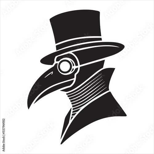 Plague Doctor Silhouette Vector Icon in Black and White