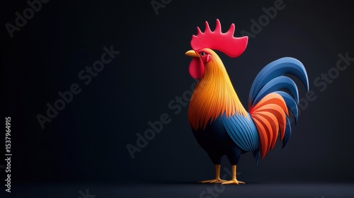 Beautiful rooster displaying its colorful feathers and distinctive features, symbolizing farm life and nature's beauty