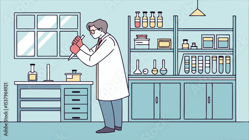 Scientist in lab coat using pipette in modern laboratory setting