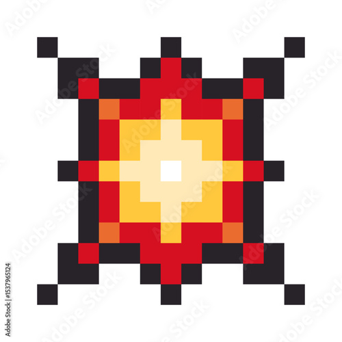 Pixel art explosion icon isolated on white background. Symbolizes a boom, blast, impact or mind blowing moment. Perfect for video games, retro style interfaces, app icons, reaction emojis or social