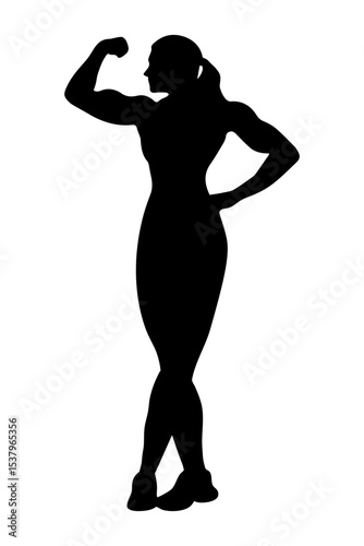 Silhouette of a female bodybuilder flexing