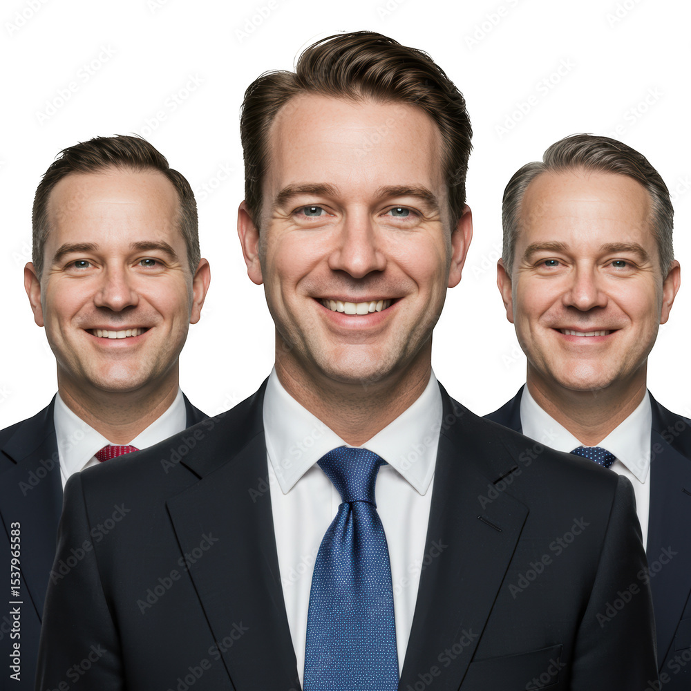 Three smiling businessmen in suits isolated on transparent background Three smiling businessmen in suits isolated on transparent background