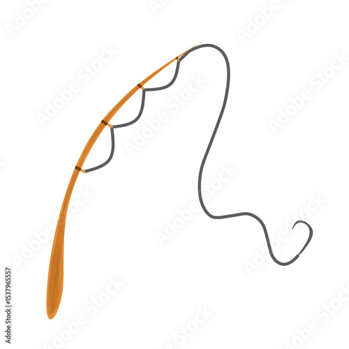 Illustration of a wooden fishing rod. Illustration of fishing in a fish pond