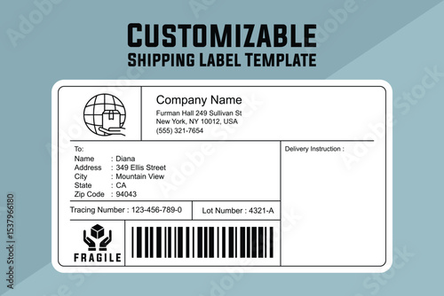 Customizable Shipping Label Template with Fragile Icons and Delivery Instructions Section