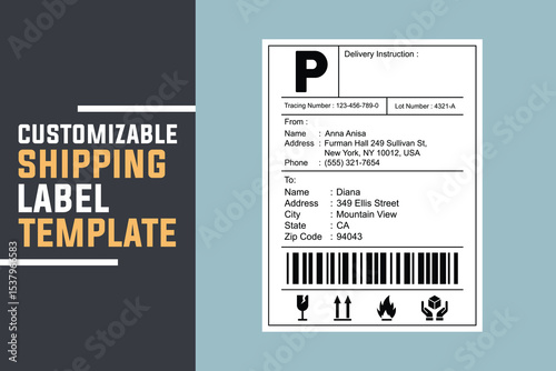Printable Shipping Label Template with Barcode and Delivery Instructions Section