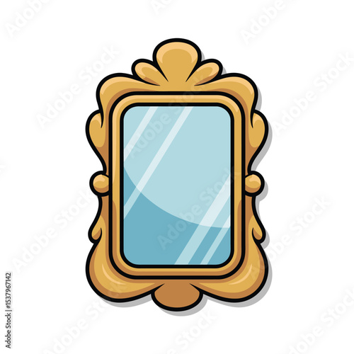 Ornate Gold Frame Mirror Cartoon Illustration