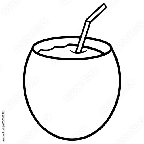 Minimal coconut drink outline illustration for summer vibes, cocktail menus, resort branding, and tropical party invites.