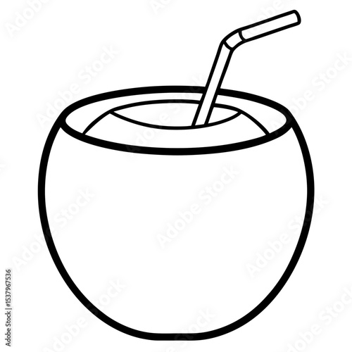 Elegant coconut beverage outline, ideal for seasonal printables, travel blogs, and summer fashion design.