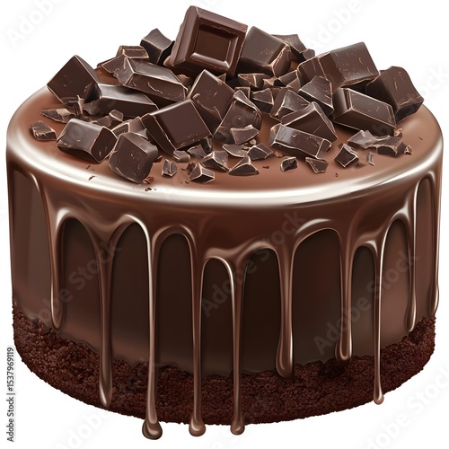 Delicious Chocolate Cake with Chocolate Drizzle and Chunks