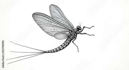 Mayfly Insect Drawing: Detailed Pencil Sketch of Ephemera Danica