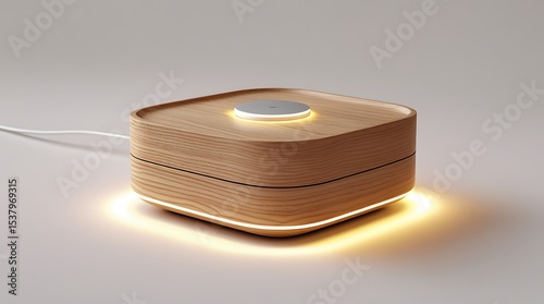 Modern Wooden Lamp with Ambient Lighting on a Clean White Background