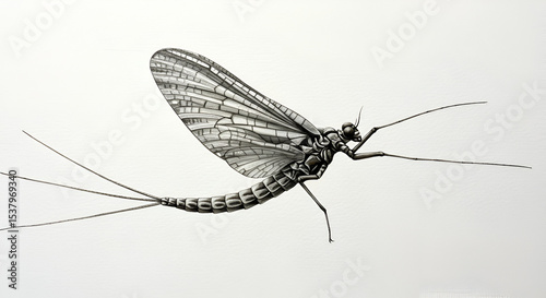 Detailed Pen and Ink Drawing of a Mayfly