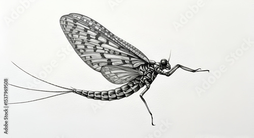 Detailed Pen & Ink Drawing of a Mayfly: Exquisite Insect Art