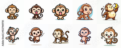 Vector of various cute monkey expressions