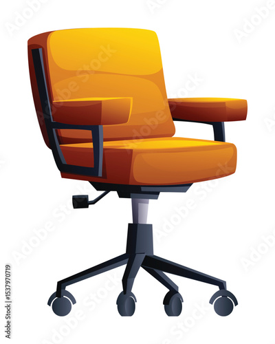 Office chair with armrests and wheels, designed for a comfortable workspace. Vector cartoon illustration