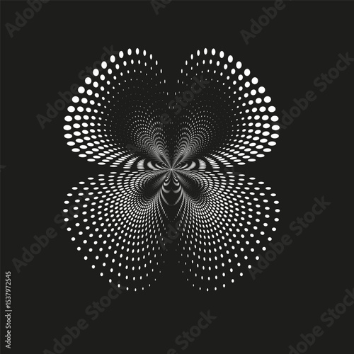 Spiral flower shape. Dotted petal illusion. Black vector pattern. Abstract swirl design.