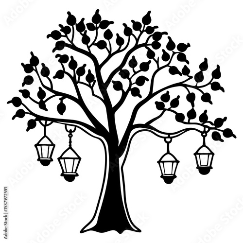Lantern Fruit Tree Vector on White