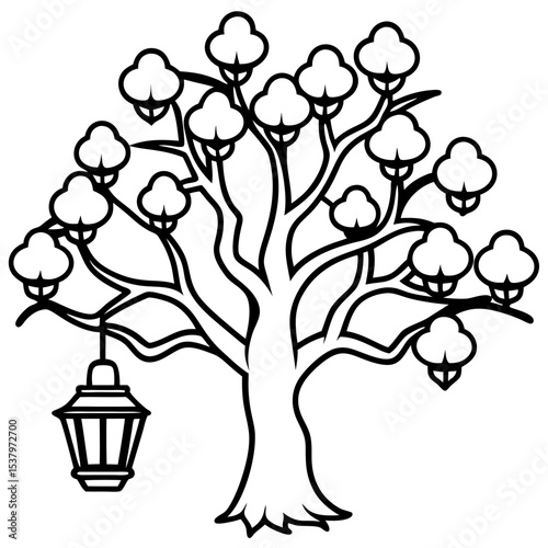 Lantern Fruit Tree Vector on White